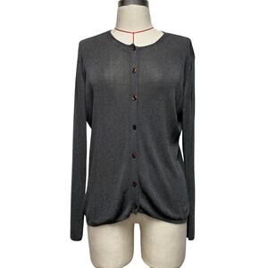 Vintage Philippe Adec Womens Size L Shimmer Gray Button Front Cardigan Y2K